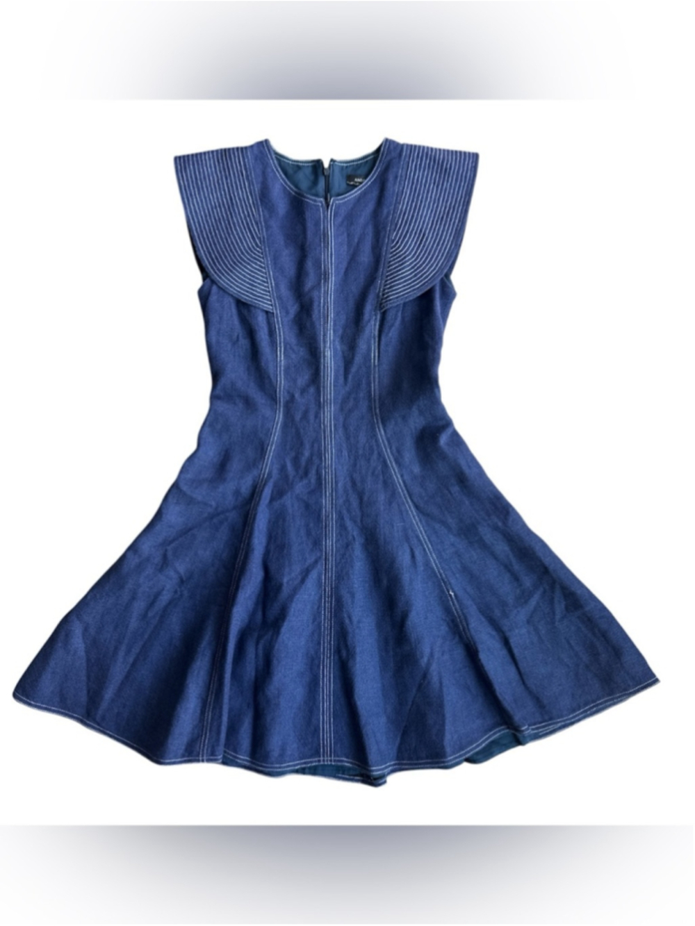 Andrew GN Runway SS16 Linen Cape Sleeve Dress Navy Zip Front FR38 Rare - Picture 4 of 9